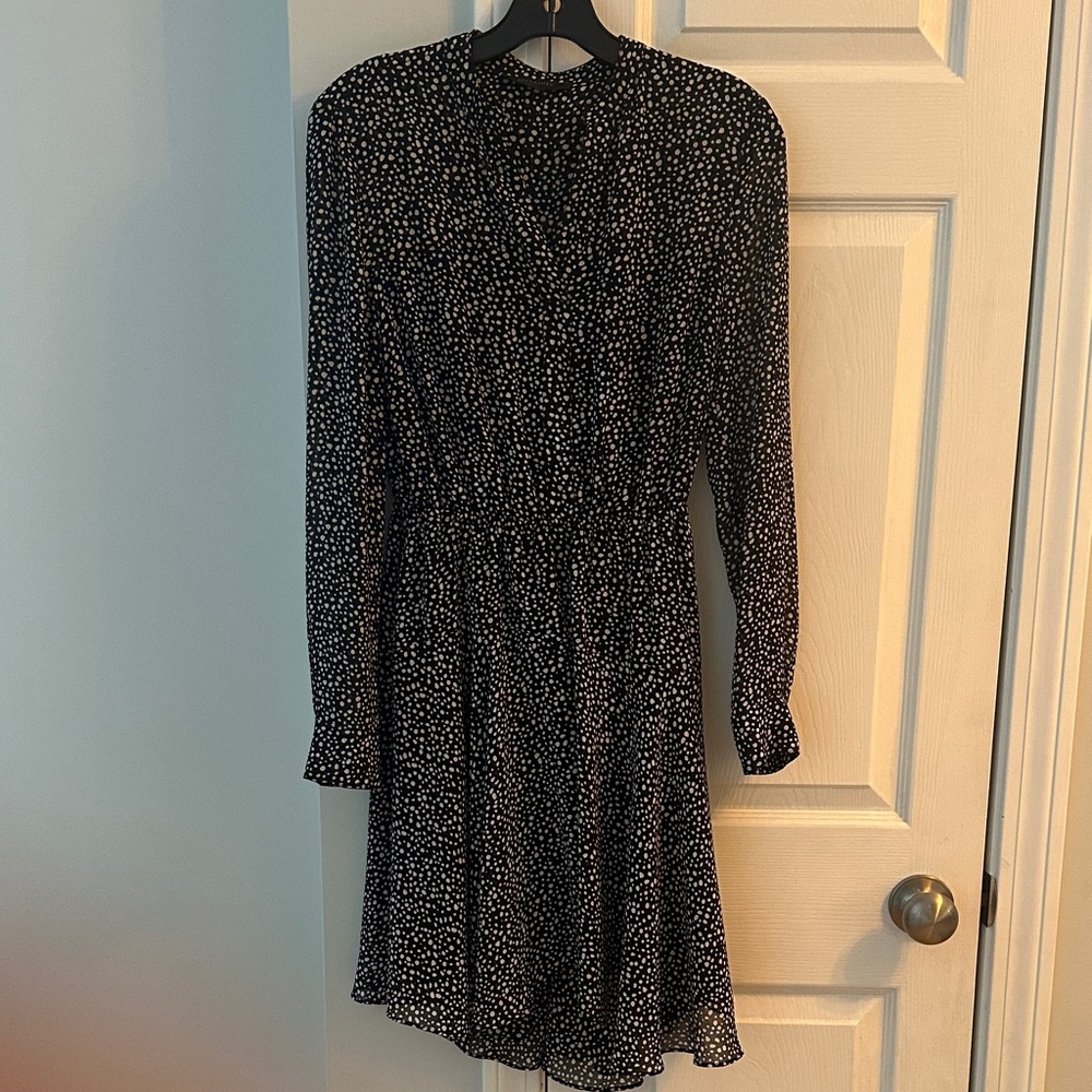 All Saints Black & White Printed Asymmetrical Cinched Waist Dress- size Small